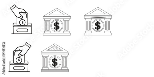 Bank and atm icons with dollar signs