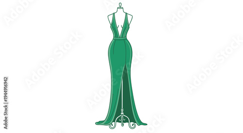 Vector illustration of green evening dress on mannequin