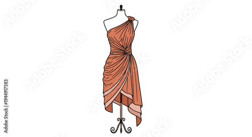 Vector illustration of orange cocktail dress on mannequin