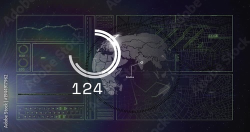 Gauge filling and driving globe rotating, pulsing regions with numeric readout for monitoring
