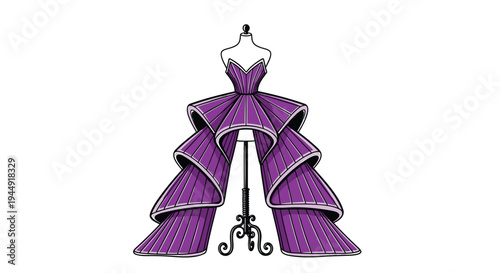 Vector illustration of purple evening gown on mannequin