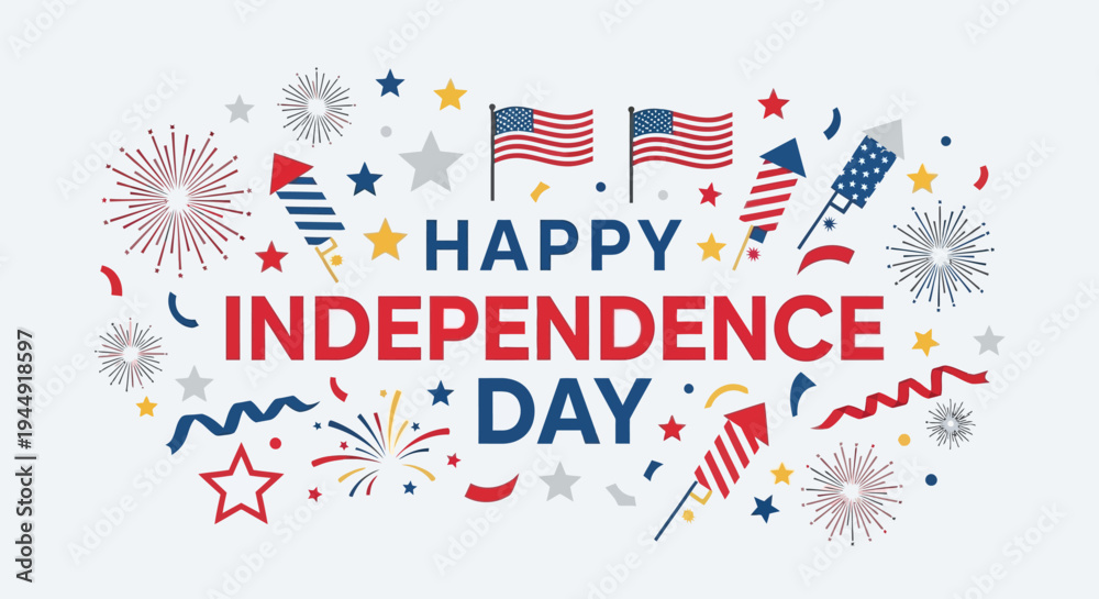 Obraz premium Independence Day Celebration with Fireworks and Flags.