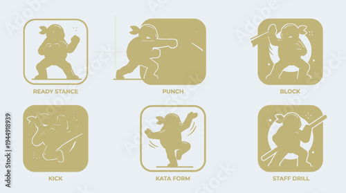 Martial arts training session with turtle vector icon illustrations