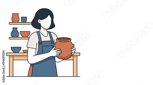Woman Sculpting Clay Pottery in Studio Environment
