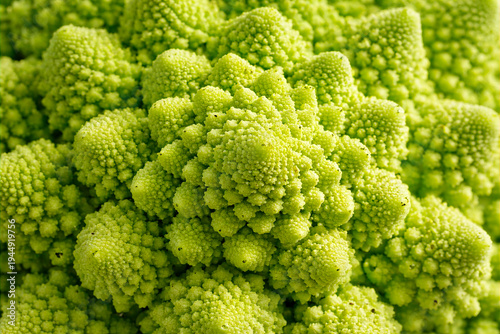 Macro of Romanesco Broccoli, Fractal Green Vegetable Texture Background