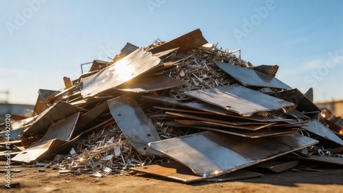 Pile of scrap metal under sunlight