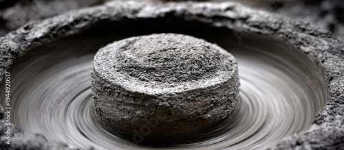 Pottery wheel with clay ready to be shaped.