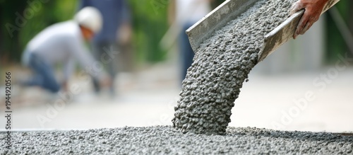 Pouring concrete for construction work.