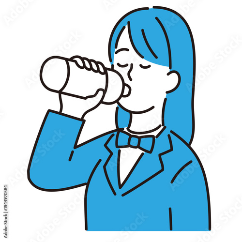 ペットボトルから飲料を飲む学生のイラスト