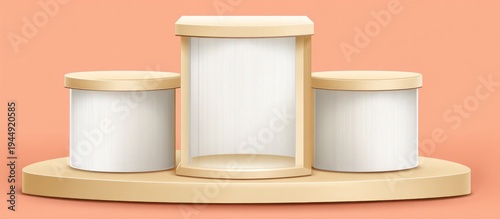 Product Display with Jars on Wooden Stand.