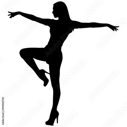 Silhouette of a graceful woman in high heels dancing, black vector for modern dance and cabaret performance concepts