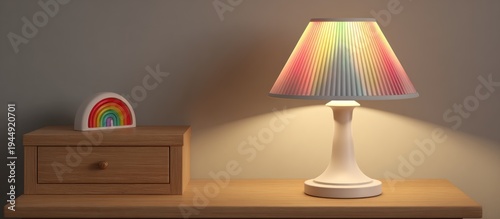 Rainbow Lamp and Wooden Table.