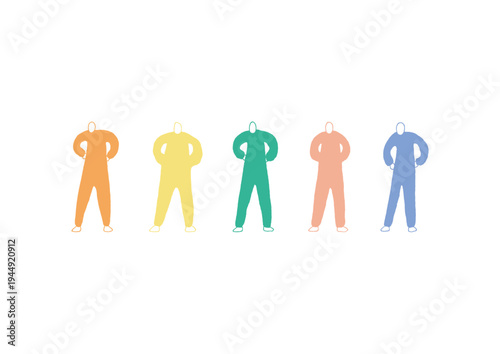 腰に手を当てる人物のゆるいカラフルな手描きイラストセット