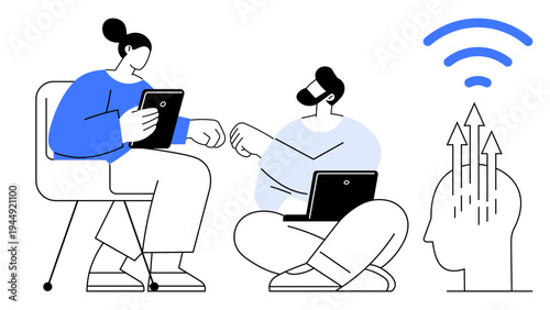 Digital collaboration concept. Digital teamwork with wireless connection and innovation. Digital environments connectivity, teamwork, and innovation. Ideal for tech, communication, education