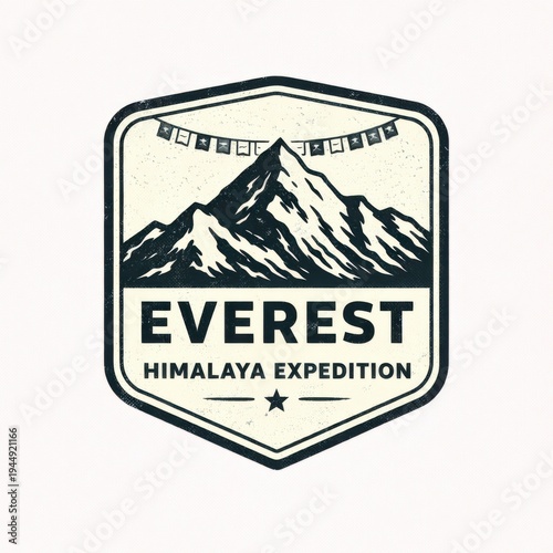 Everest Himalaya Expedition Badge Design with Mountain Silhouette and Adventure Theme for Outdoor Travel and Exploration