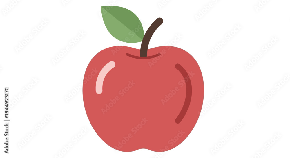 Fototapeta premium A simple illustration of a red apple with a green leaf and brown stem
