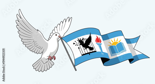 White Dove Flying with Argentine Flag.
