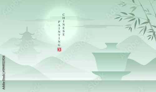 Chinese Tea Ceremony Oriental Cultural Background Illustration