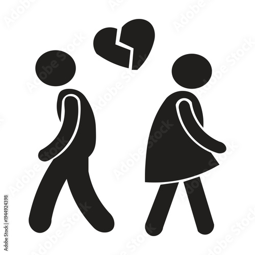 heartbroken person icon silhouette illustration Heartbroken person icon generally depicts the emotion of deep sadness, loss, or disappointment in love through symbolic visualization. This icon is used