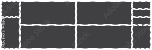 set of black rectangle with wavy borders trendy frame. Rectangle shapes with curvy squiggly doodle lines. Zig zag wavy edge rectangle frame or border shapes set. Set of Outline jagged rectangle shape.