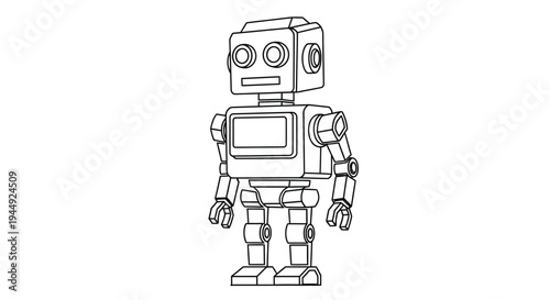 Simple line drawing of a classic looking robot with a rectangular head and body