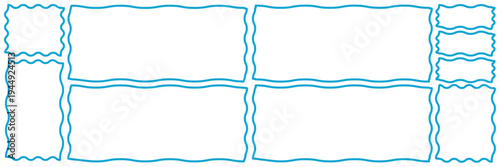 Cute wavy, groovy, colorful vector frames and borders for kids, Rectangle shapes with curvy squiggly doodle lines, fun text boxes. Zig zag wavy edge rectangle frame or border shapes set. wiggly Zigzag