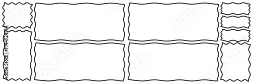 Cute wavy, groovy, colorful vector frames and borders for kids, Rectangle shapes with curvy squiggly doodle lines, fun text boxes. Zig zag wavy edge rectangle frame or border shapes set. wiggly Zigzag