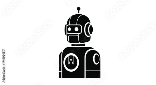 Simple black silhouette of a classic robot head and shoulders