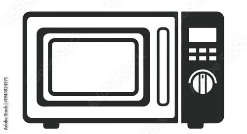 Simple black and white icon of a modern microwave oven with a control panel