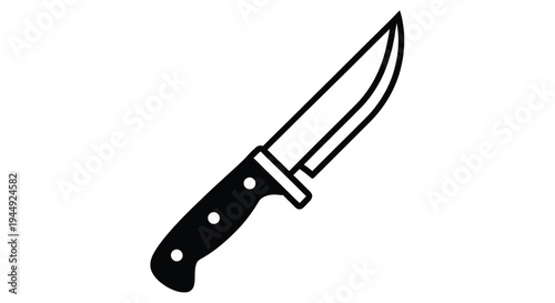 Simple black and white illustration of a kitchen knife with a dark handle