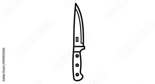 Simple black and white line drawing of a kitchen knife with a wooden handle
