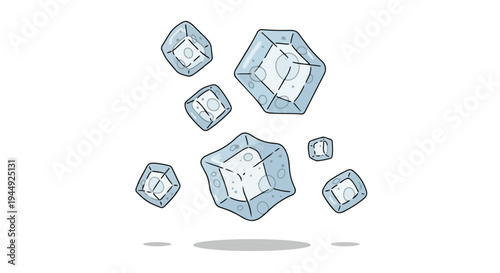 Floating Ice Cubes Illustration Isolated on White Background