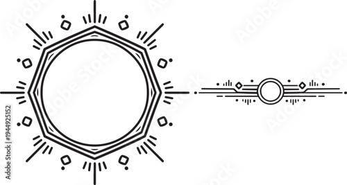 Geometric frame set hexagon border abstract monoline ornament decorative line vector elements