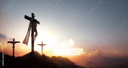 Foto Calvary Hill, Golgotha, the cross symbolizing the death and resurrection of Jesu