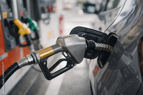 ガソリンスタンドで給油する車　燃料価格高騰と生活コスト上昇のイメージ