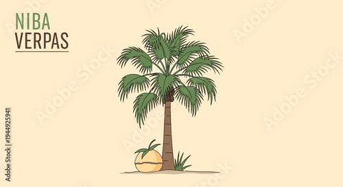 Palm tree with green leaves standing 1.
