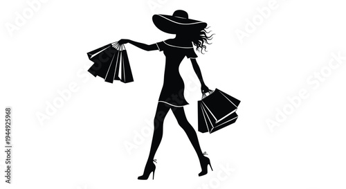 Vector silhouette of woman with shopping bags