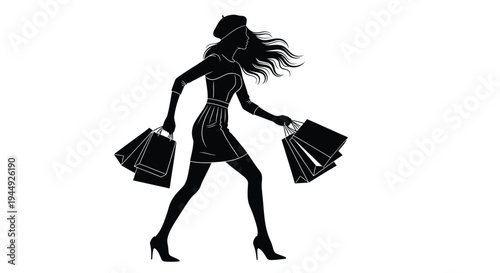 Vector silhouette of woman carrying shopping bags