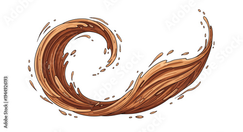 Dynamic Chocolate Splash Swirl Isolated on White Background