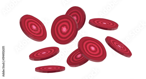 Falling Slices of Fresh Beetroot Isolated on White Background