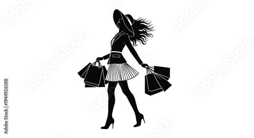Vector silhouette of woman with shopping bags