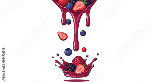 Fresh Berry Fruit Splash with Falling Strawberries and Blueberries in Juice