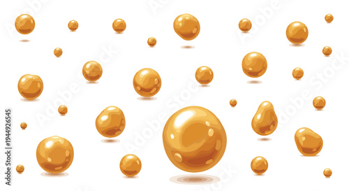 Abstract Golden Oil Drops or Liquid Bubbles on White Background