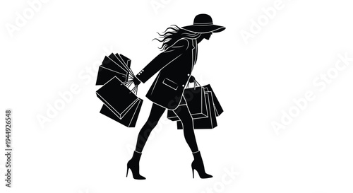 Vector illustration of woman carrying shopping bags