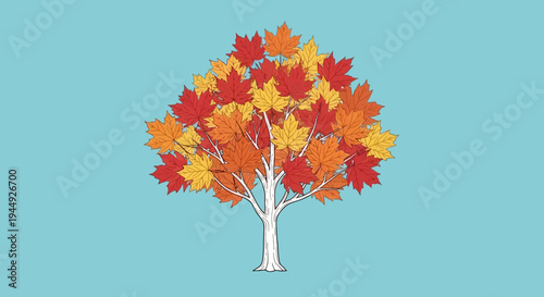 Colorful Tree with Autumn Leaves Illustration 1.