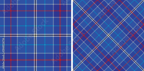 Blue and red plaid patterns with white lines on fabric texture