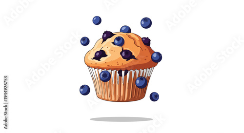 Fresh Blueberry Muffin with Floating Berries Illustration