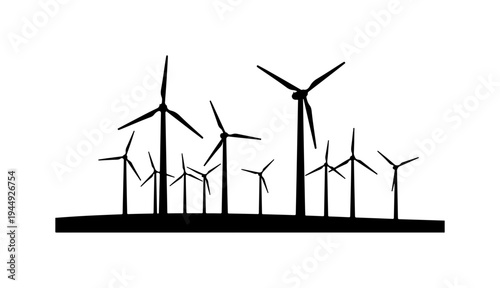 Modern Wind Turbines in Silhouette Vector Illustration