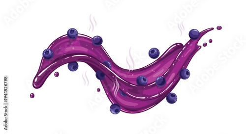 Fresh Blueberry Juice Splash with Ripe Berries Illustration