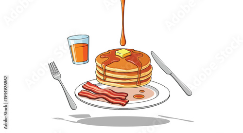 Illustration of Pancakes with Bacon and Syrup for Breakfast